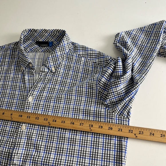 J. Lindeberg Black & Cobalt Plaid Performance Button Up Shirt Mens Large FLAWS - Picture 7 of 9